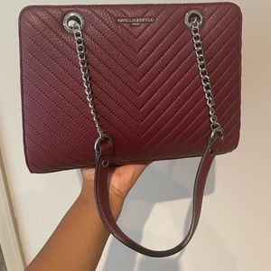 Karl Lagerfeld Paris Charlotte Merlot & Silver Leather Tote